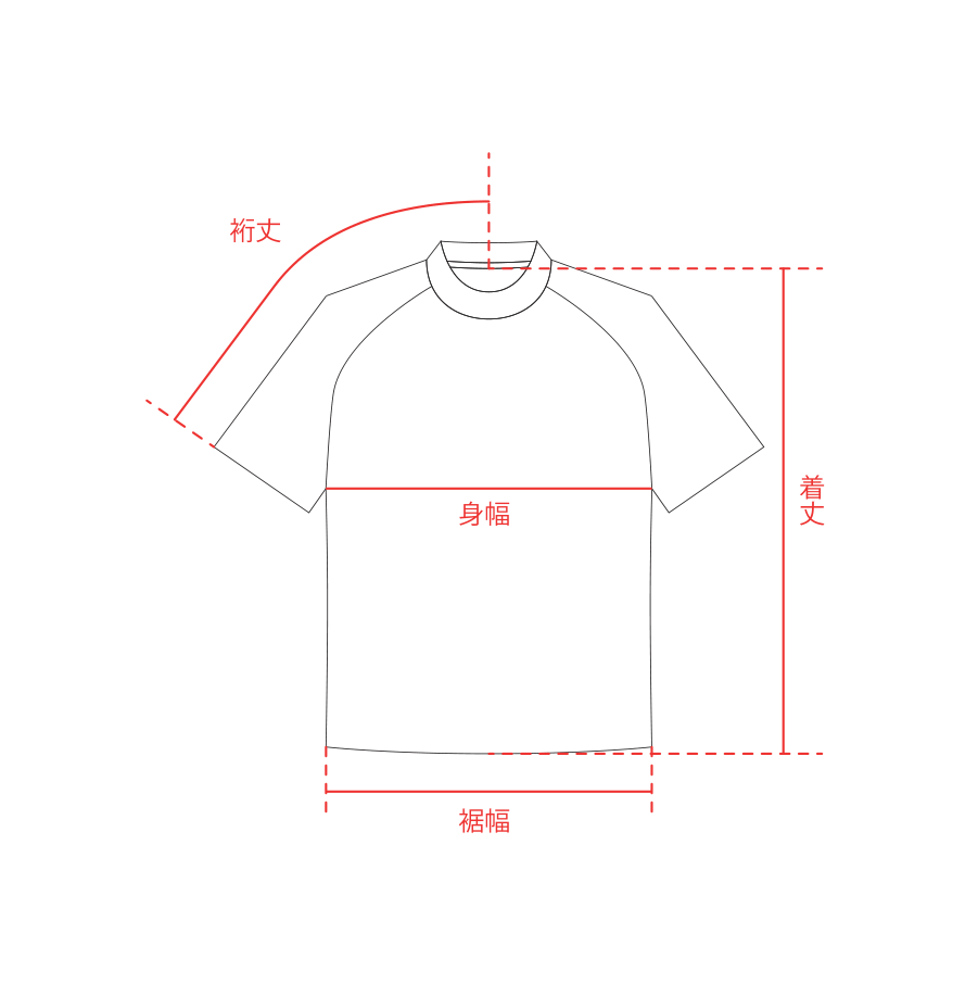 Tシャツ（ラグラン）採寸箇所
